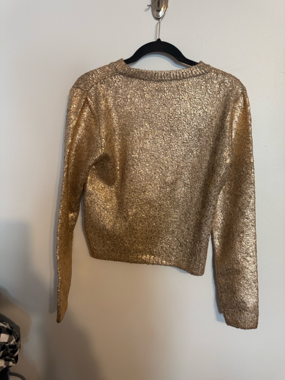 Zara Metallic Gold Bouclé Knit Sweater - Medium - Picture 6 of 7